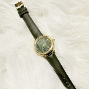 Marble Face Green Teal Black Faux Leather Watch